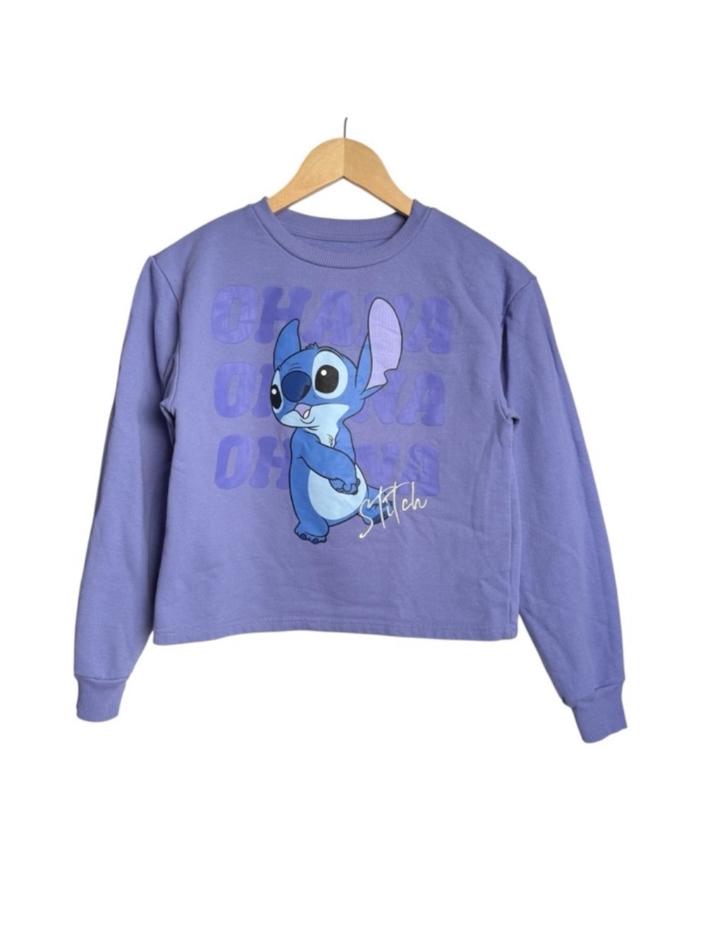 Disney Stitch Ohana Fleece Pullover Crewneck Sweatshirt Juniors Medium Purple